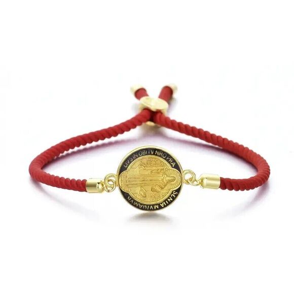 St. Benedict St. Jude Medal Adjustable Hand-woven String Red Bracelet Protection - Picture 4 of 6